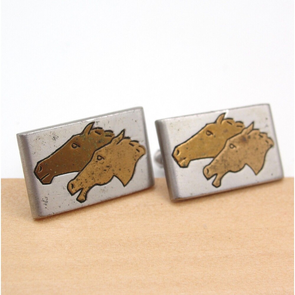 Vintage SWANK Horse Head Cufflinks Silver Gold Tone Equestrian Racing Stallion